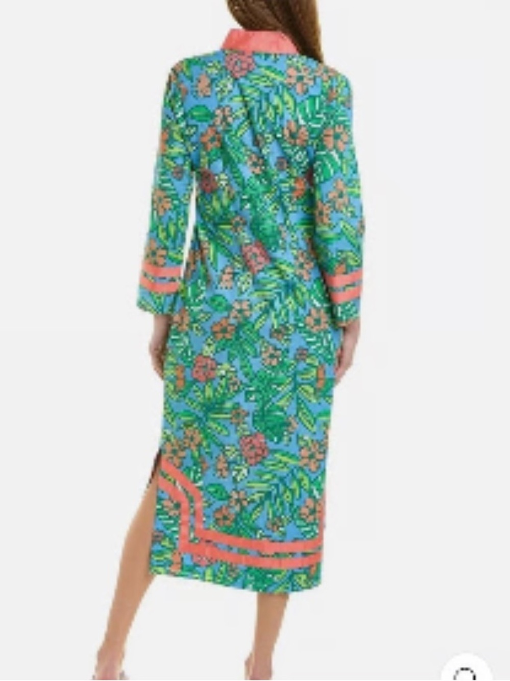 Sail to Sable,Tropical Floral Tunic Midi Dress Pink Trim Resort Preppy,Size S - Picture 4 of 5